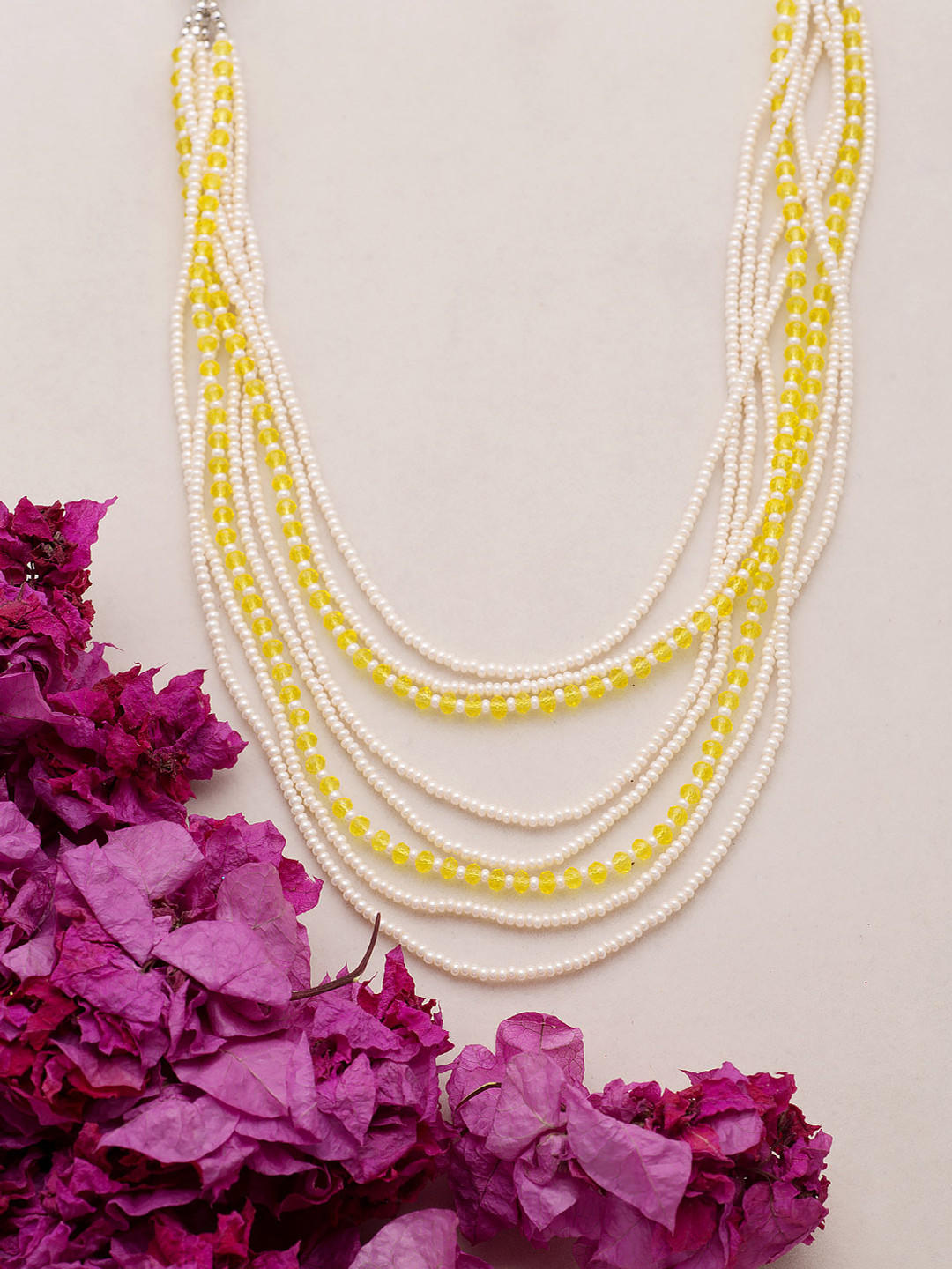 

Voylla Yellow & Off-White Silver-Plated Layered Necklace
