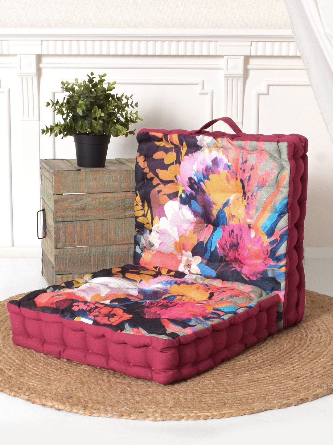 

BLANC9 Pink & Blue 2 Pieces Floral Printed Floor Cushion