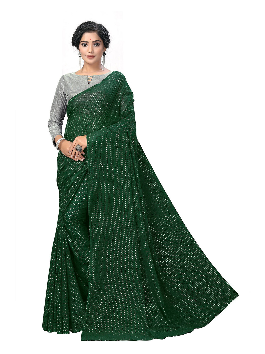 

Mitera Embellished Sequinned Pure Georgette Saree, Green