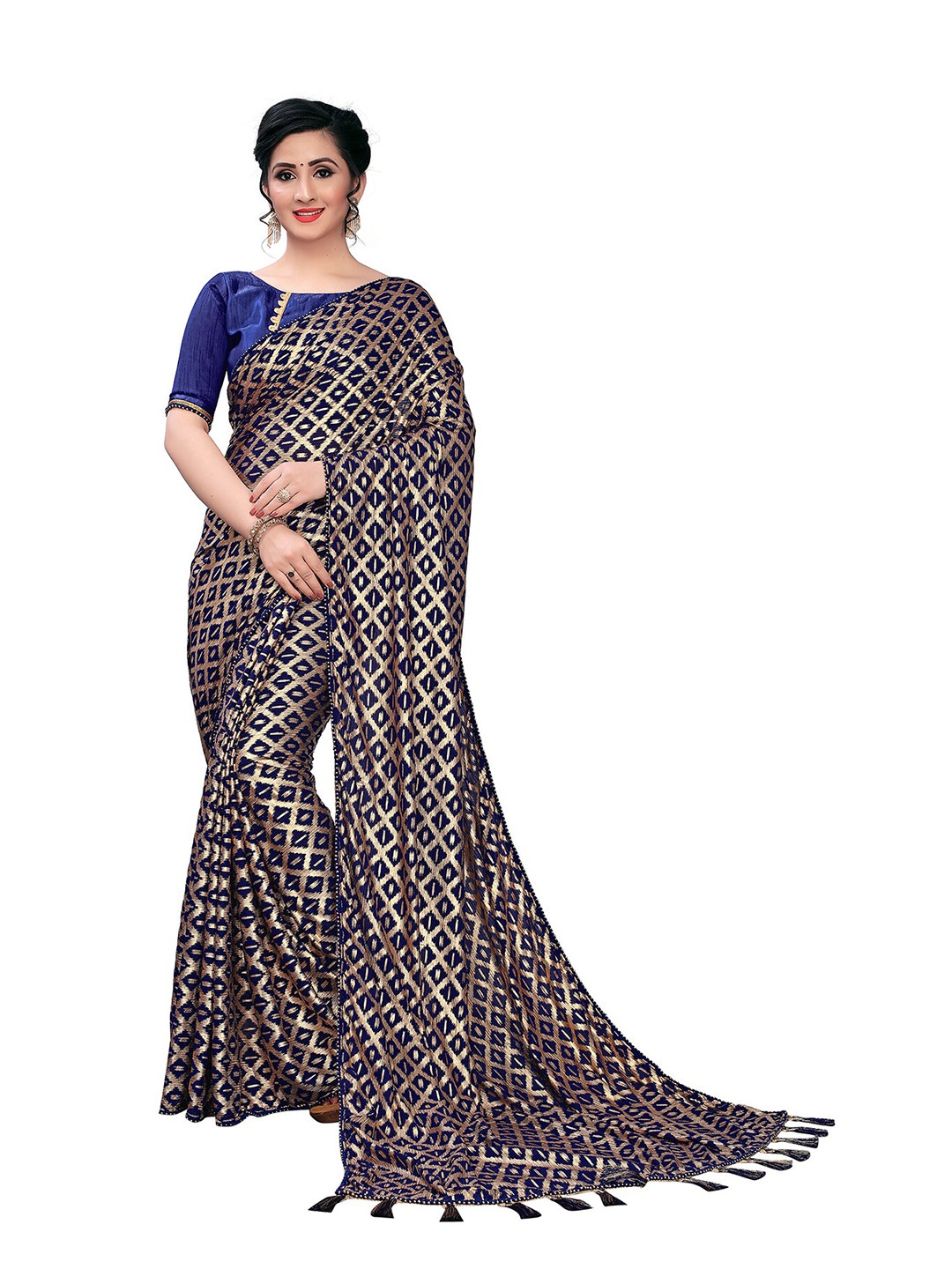 

Mitera Geometric Printed Saree, Navy blue