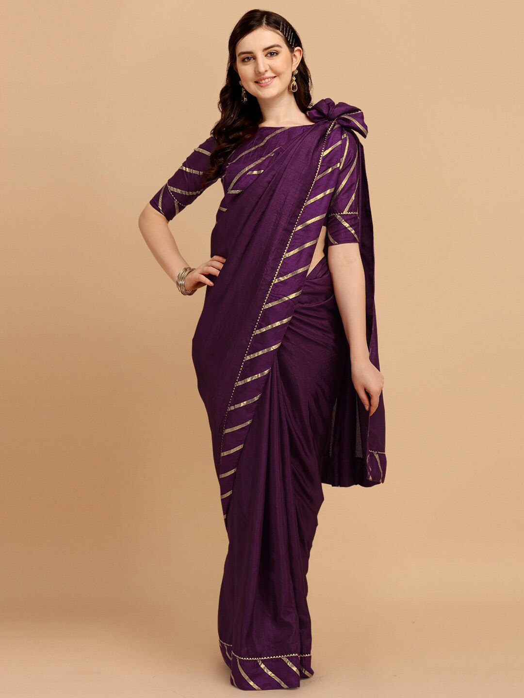 

Mitera Purple & Gold-Toned Gotta Patti Saree