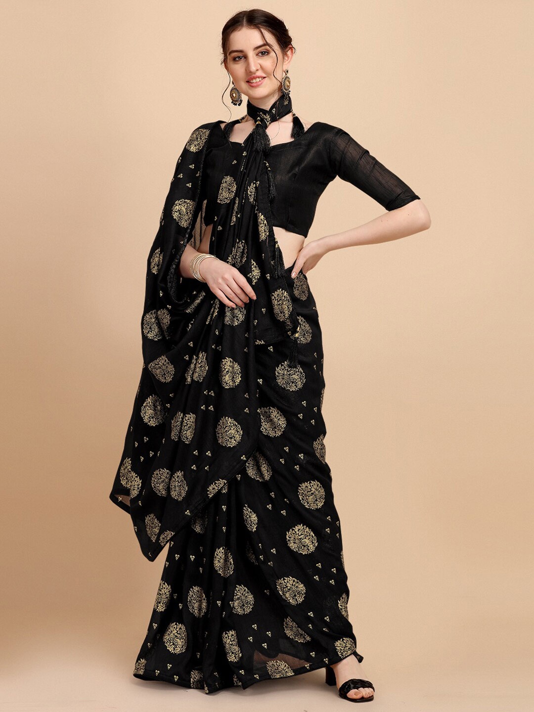 

Mitera Ethnic Motifs Woven Design Silk Blend Saree, Black