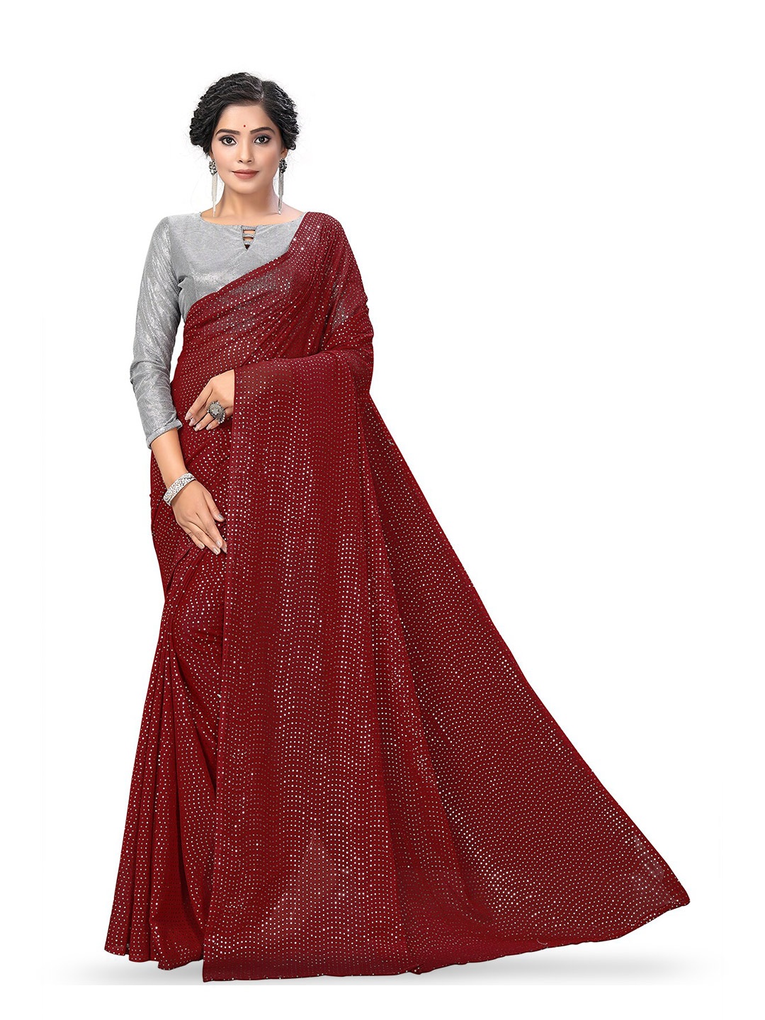 

Mitera Embellished Sequinned Pure Georgette Saree, Maroon