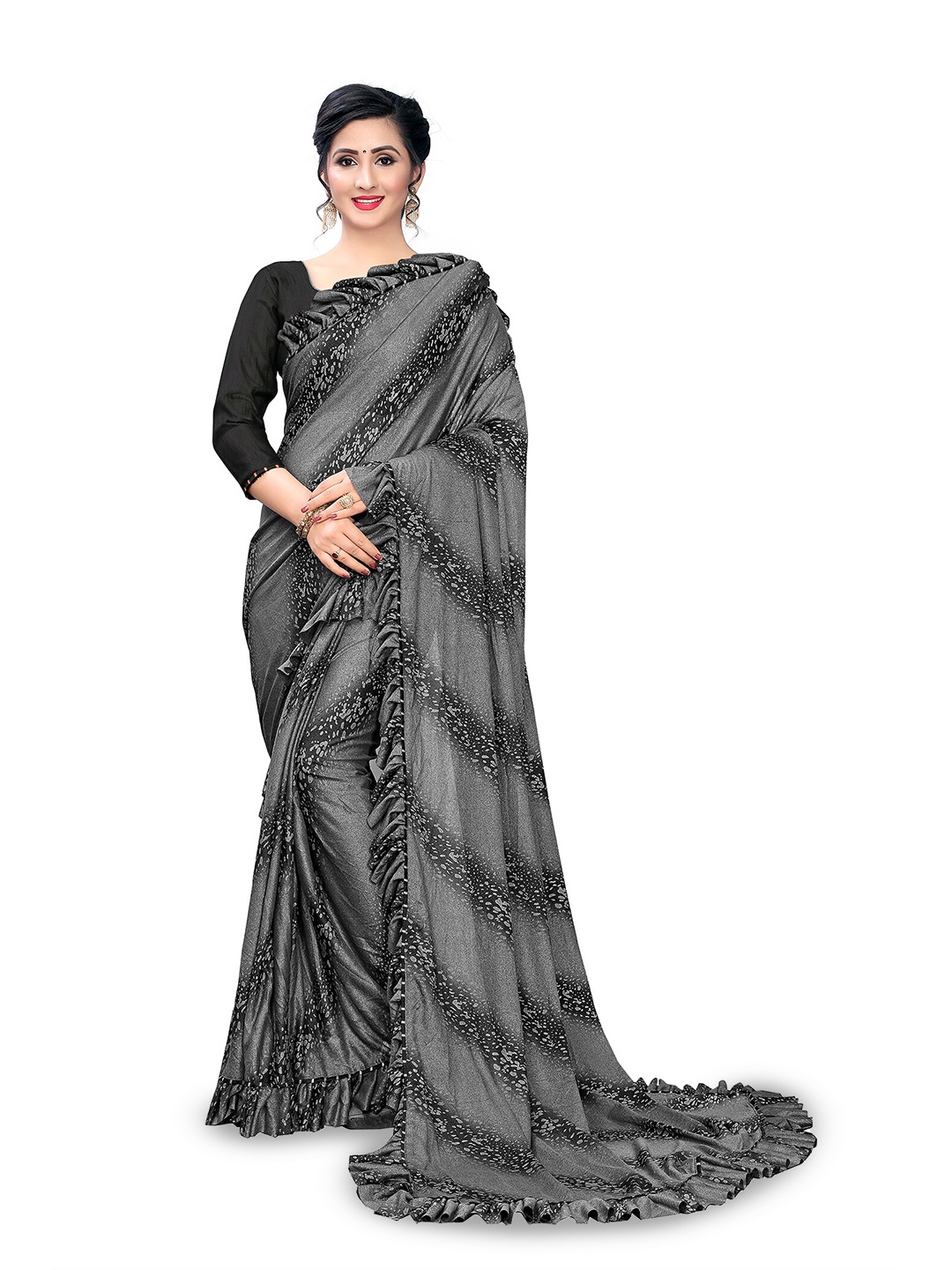 

Mitera Grey & Black Abstract Printed Saree