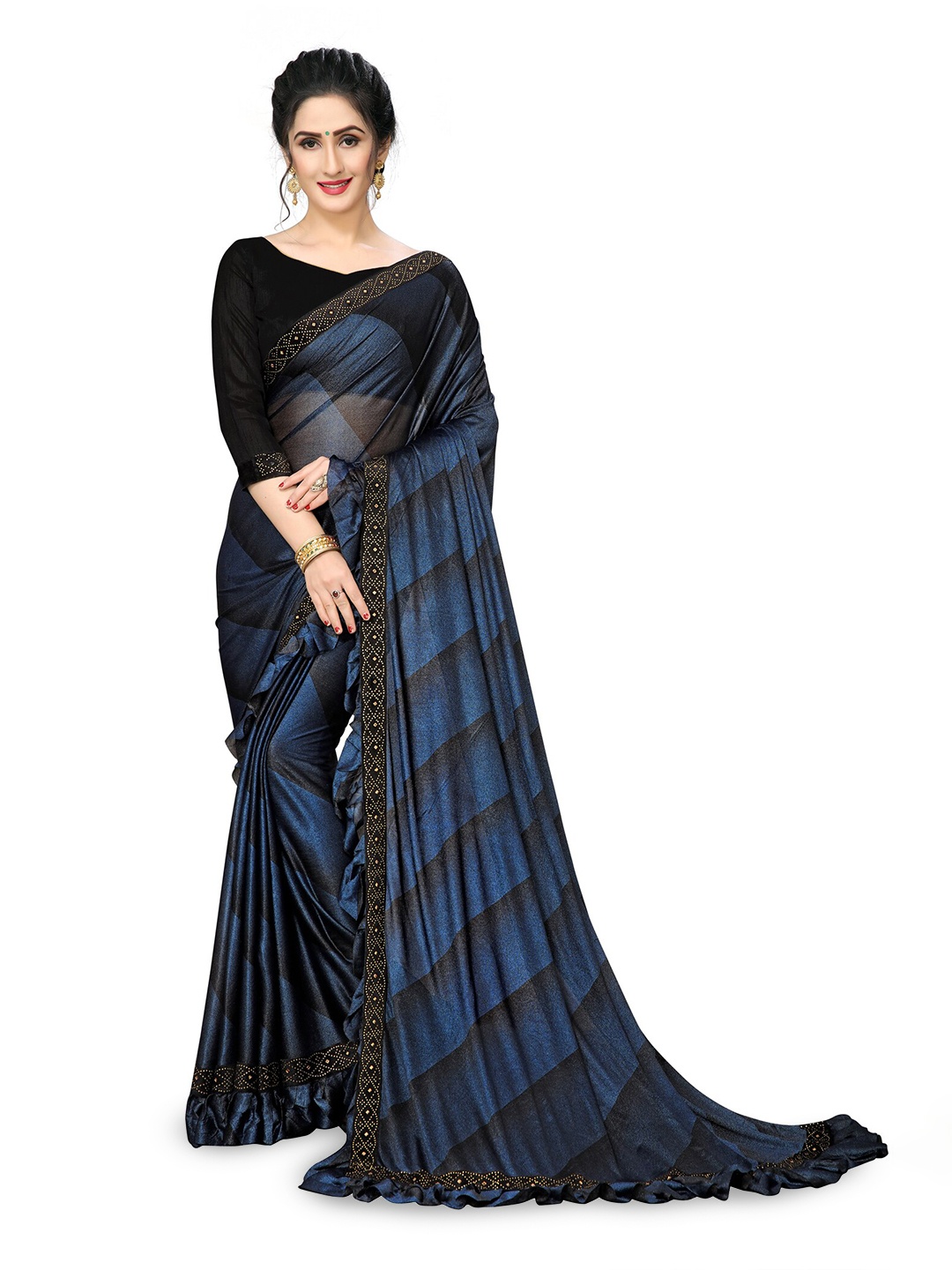 

Mitera Blue & Gold Striped Saree