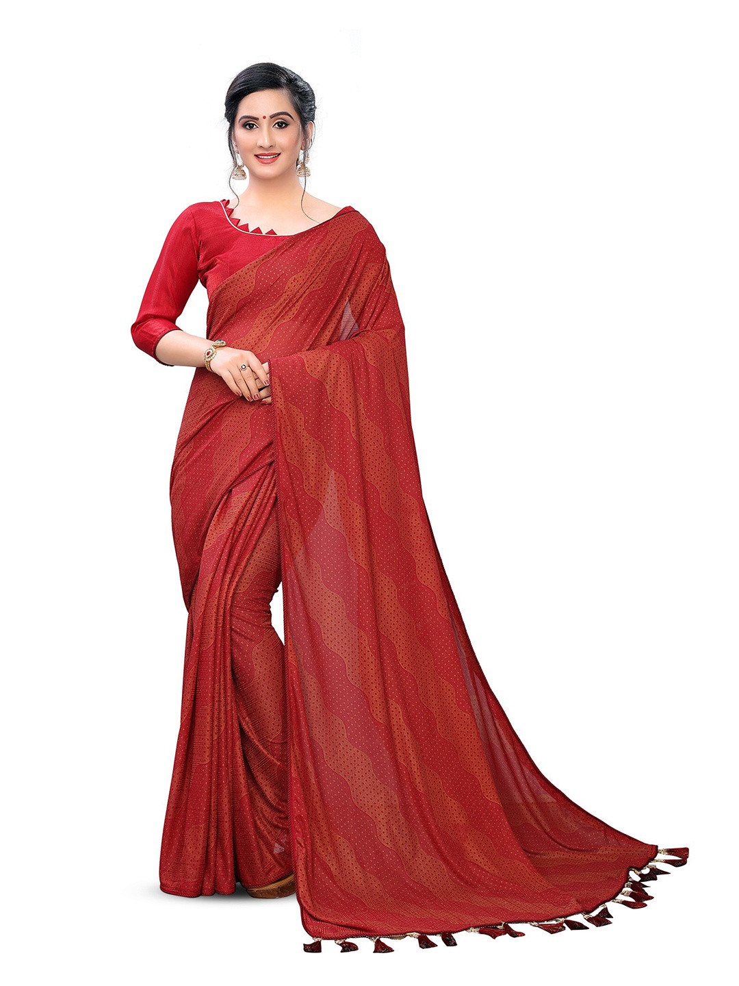 

Mitera Geometric Printed Saree, Red