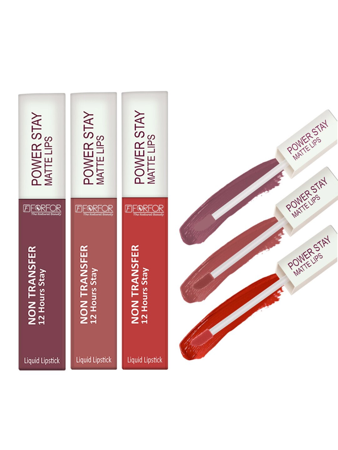 

FORFOR Set of 3 Power Stay Non-Transfer & Waterproof Liquid Matte Lipstick - 5 ml each, Mauve