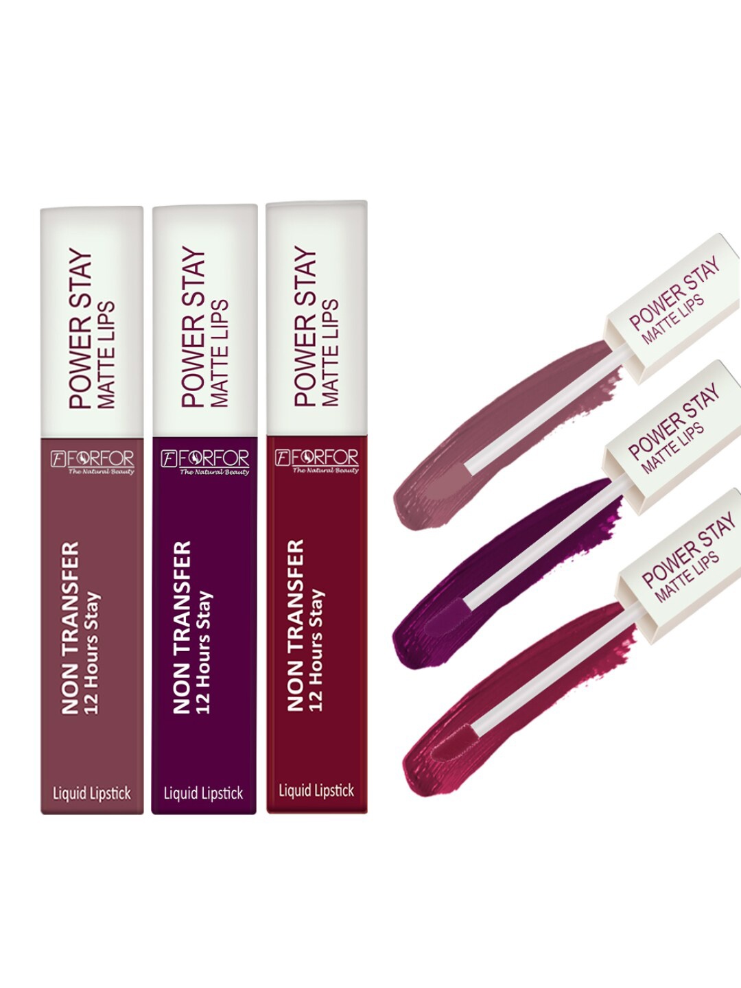

FORFOR Set of 3 Power Stay Non-Transfer & Waterproof Liquid Matte Lipstick - 5 ml each, Purple