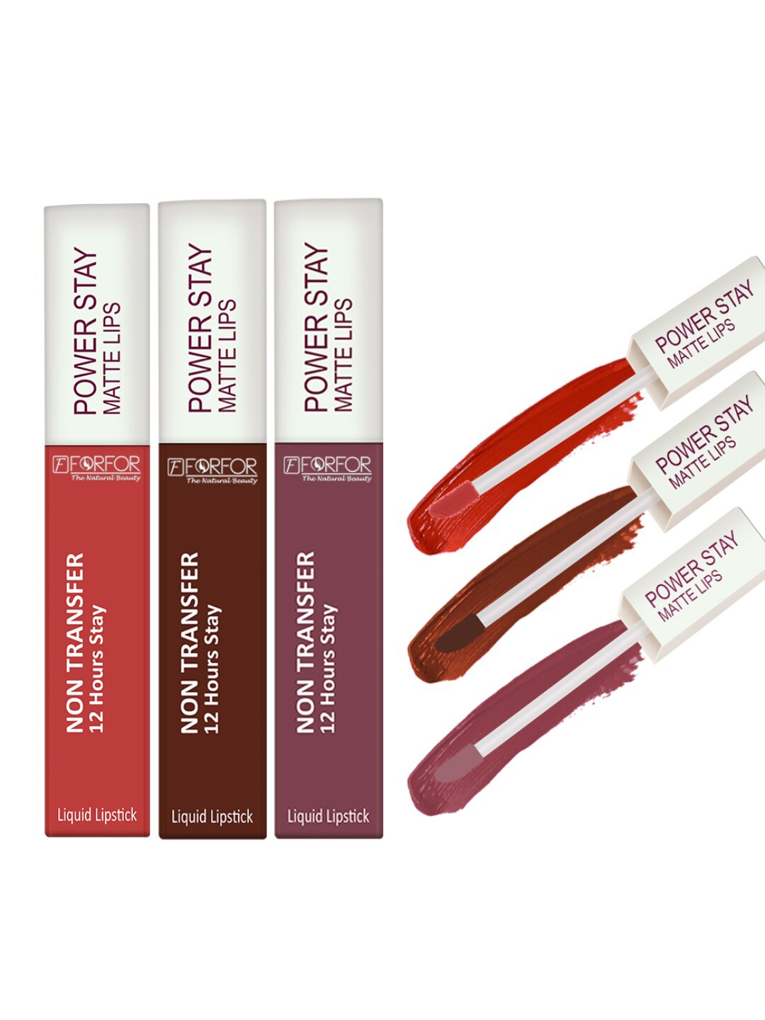 

FORFOR Set of 3 Power Stay Non-Transfer & Waterproof Liquid Matte Lipstick - 5 ml each, Red