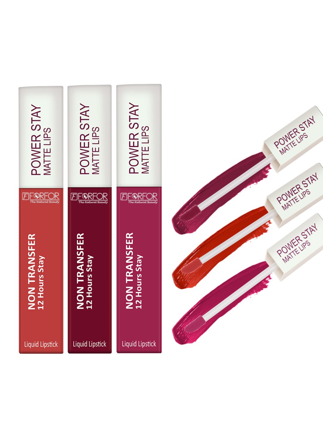 

FORFOR Set of 3 Power Stay Non-Transfer & Waterproof Liquid Matte Lipstick - 5 ml each, Red