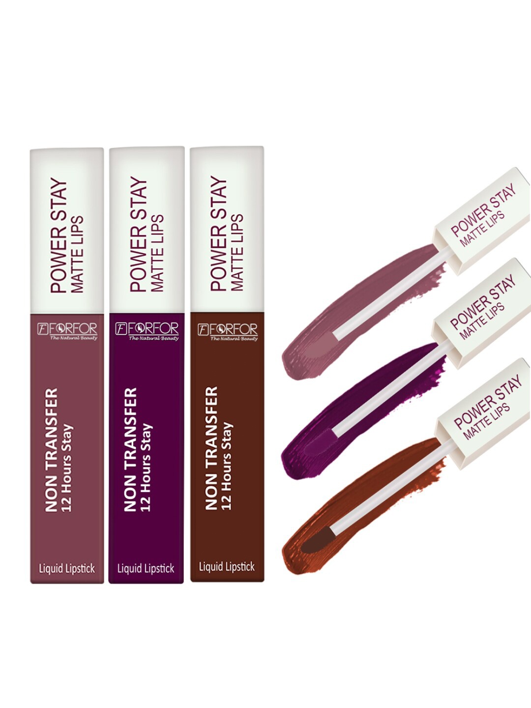 

FORFOR Set Of 3 Power Stay Liquid Matte Non-Transfer & Waterproof Lipstick 5ml Each, Brown