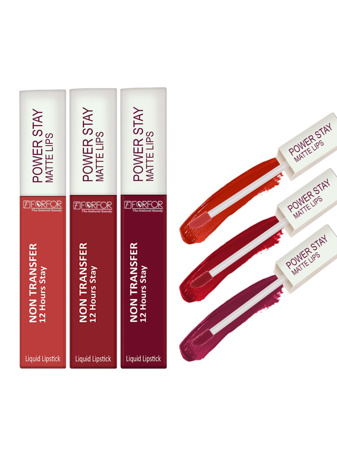 

FORFOR Set Of 3 Power Stay Liquid Matte Non-Transfer & Waterproof Lipstick 5ml Each, Red