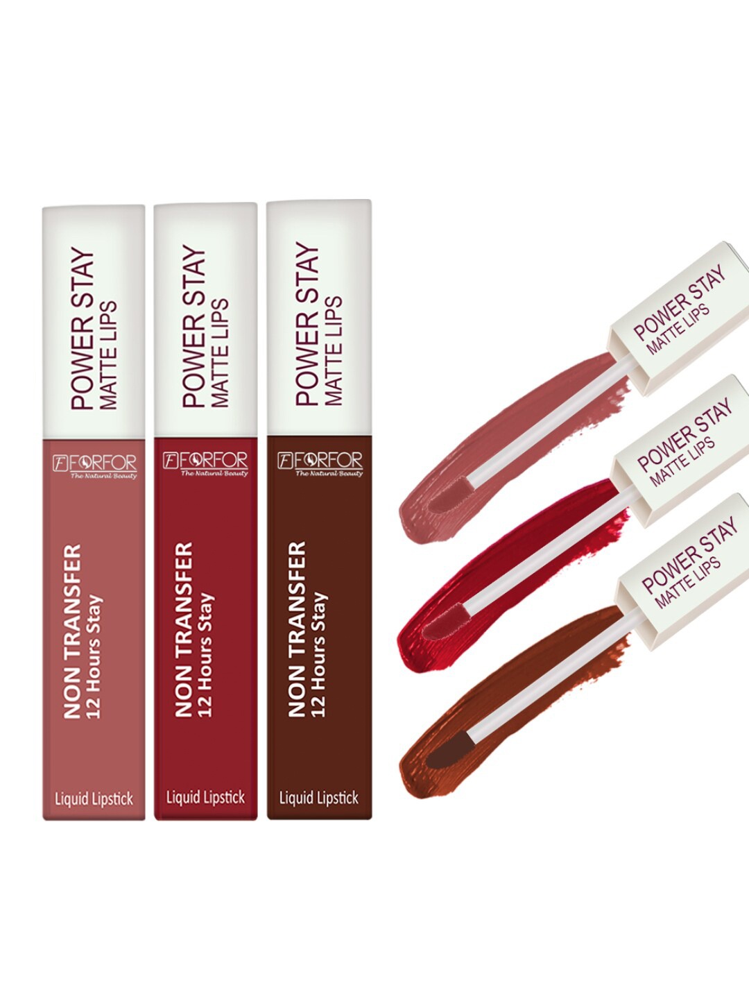 

FORFOR Set Of 3 Power Stay Liquid Matte Non-Transfer & Waterproof Lipstick 5ml Each, Brown