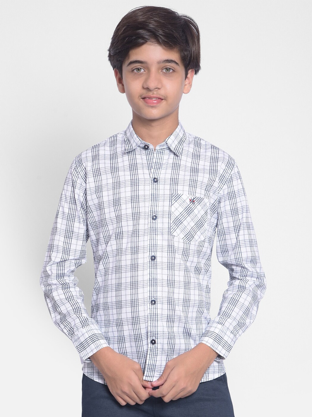 

Crimsoune Club Boys Checked Classic Slim Fit Cotton Casual Shirt, White