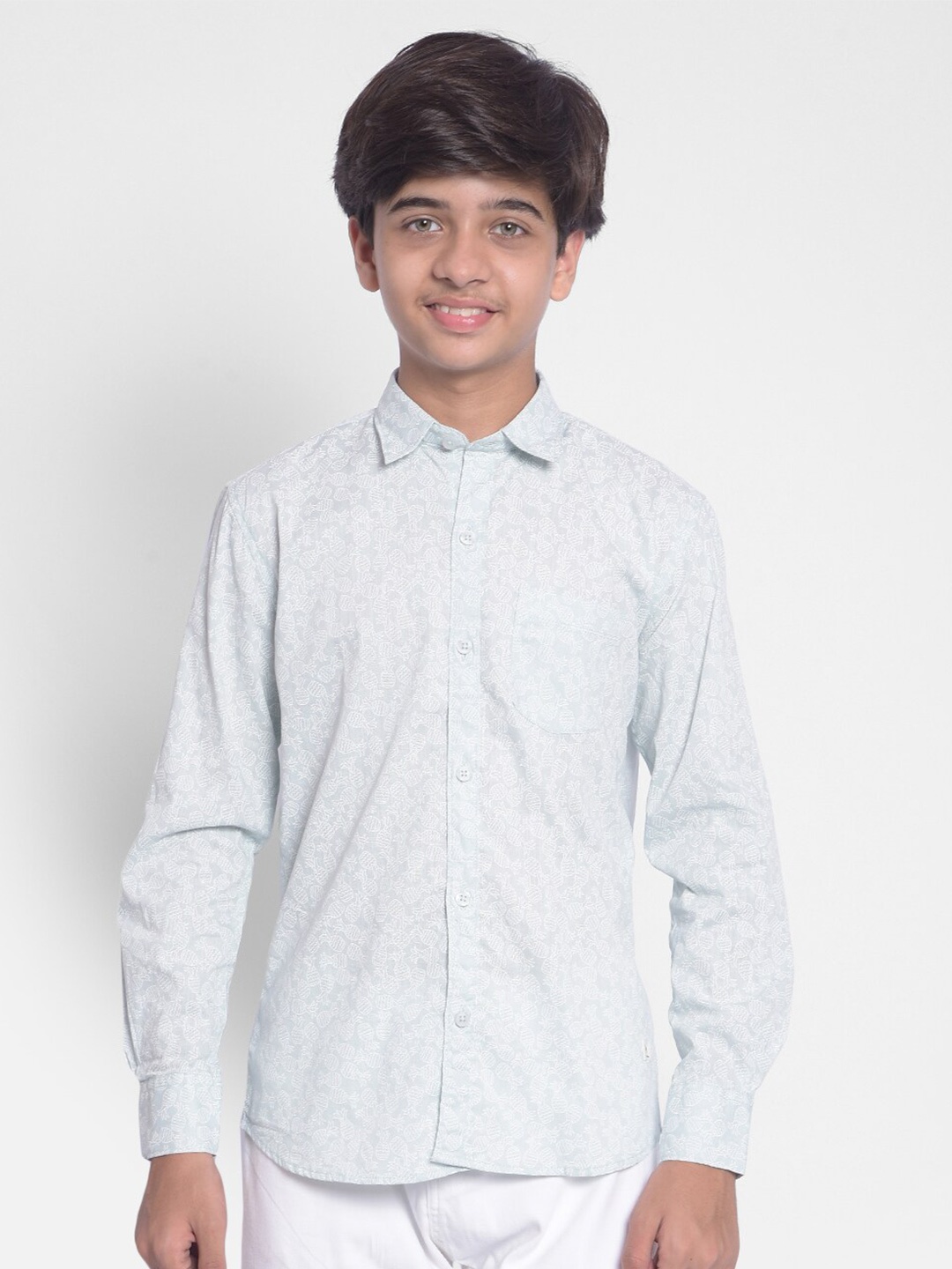 

Crimsoune Club Boys Printed Classic Slim Fit Cotton Casual Shirt, Blue