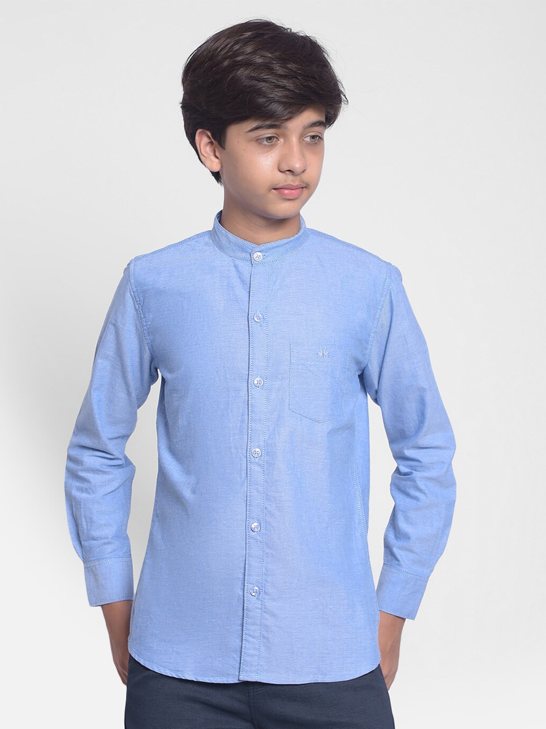 

Crimsoune Club Boys Mandarin Collar Cotton Casual Shirt, Blue