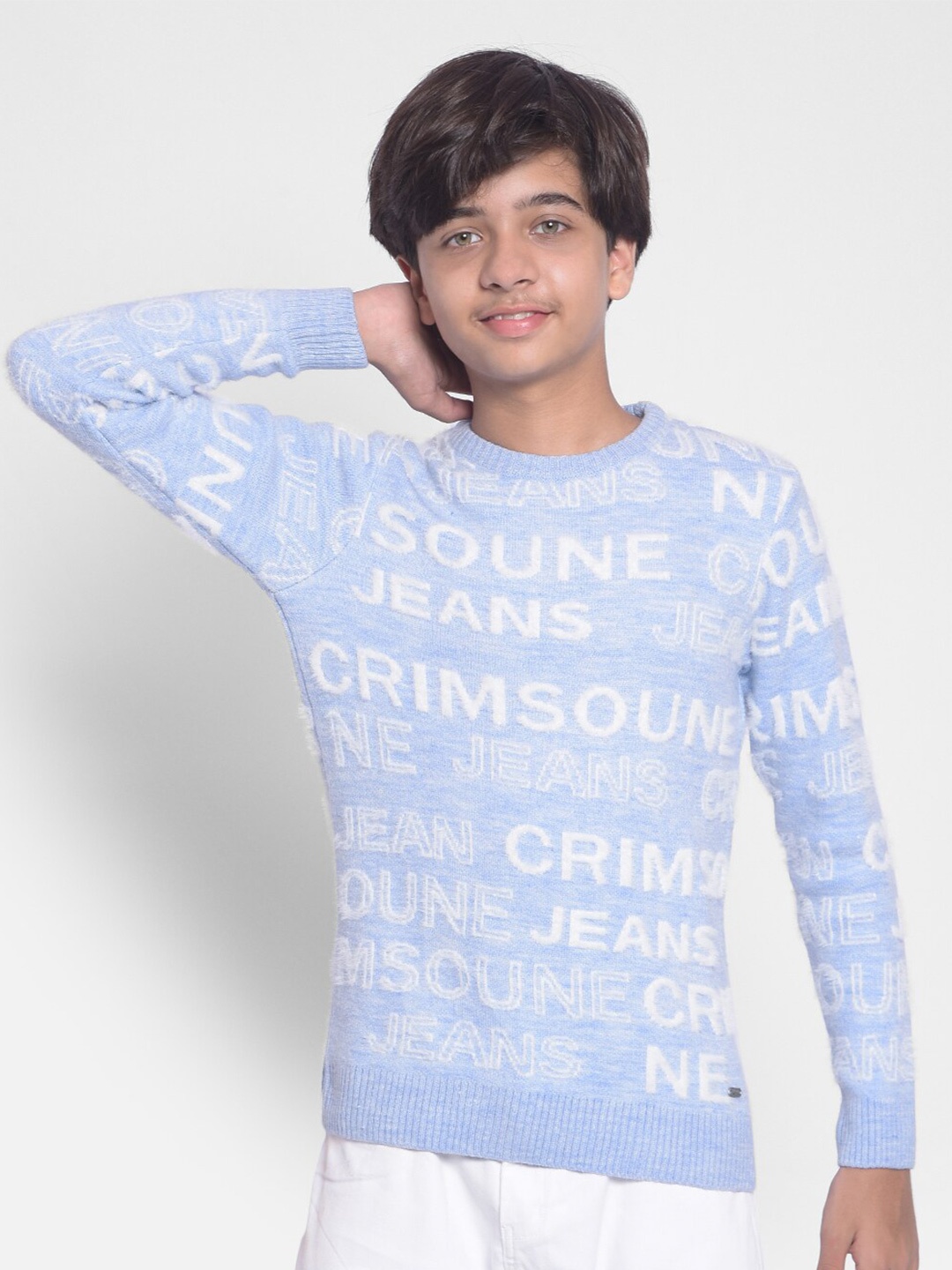 

Crimsoune Club Boys Typography Printed Pullover Sweater, Blue
