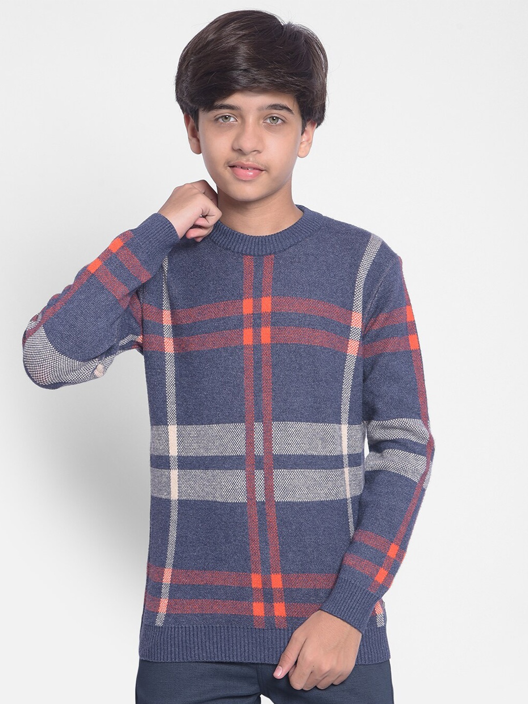 

Crimsoune Club Boys Checked Pullover Sweater, Navy blue