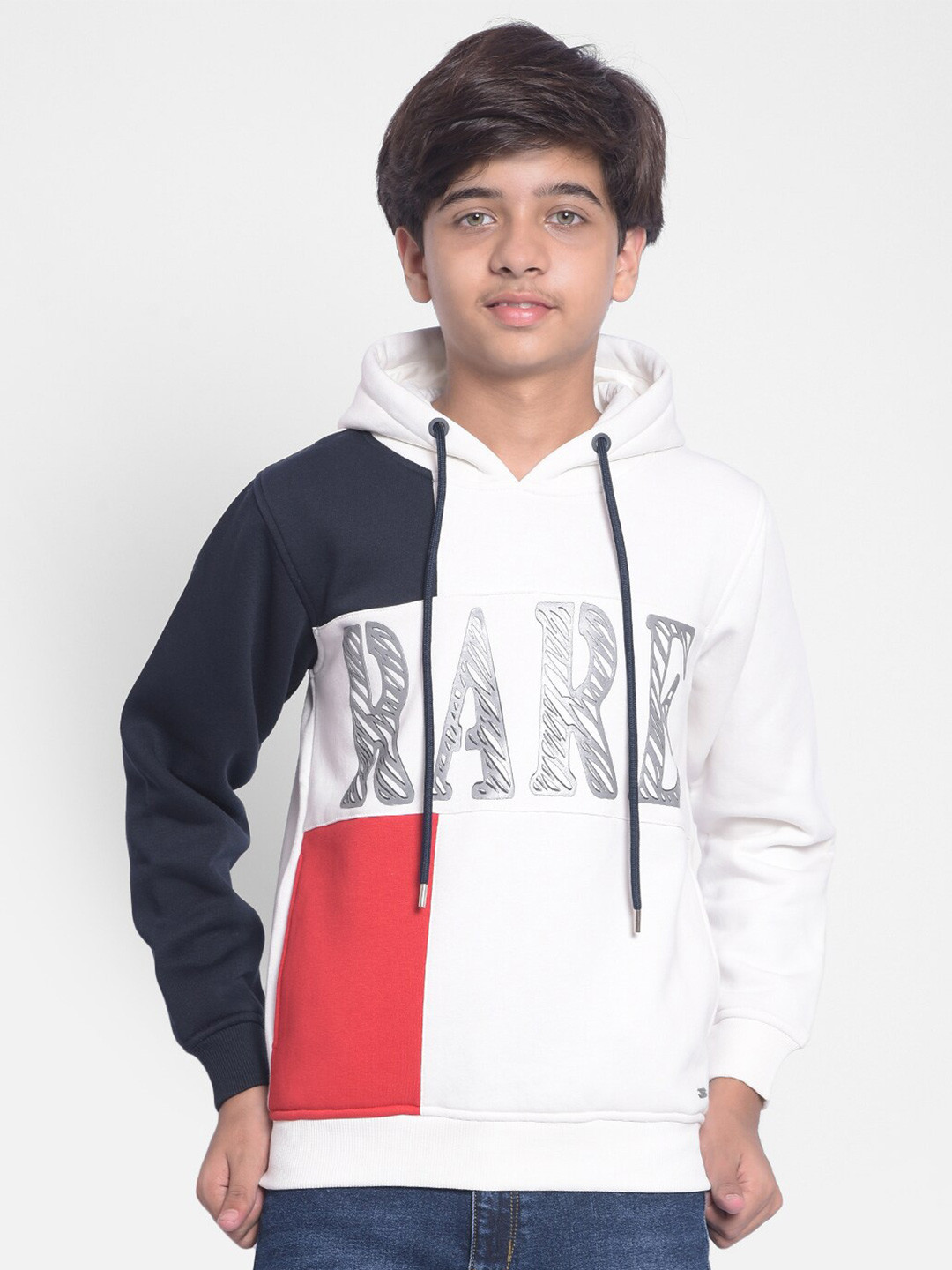 

Crimsoune Club Boys Typography Printed Hooded Cotton Sweatshirt, White