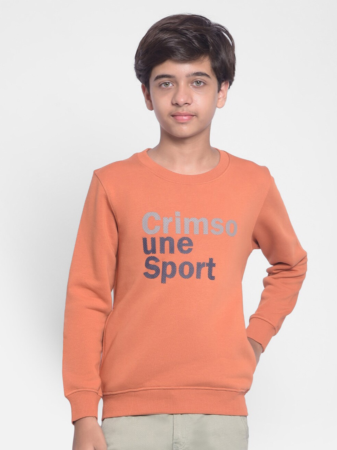 

Crimsoune Club Boys Typography Printed Ribbed Pullover Sweatshirt, Rust