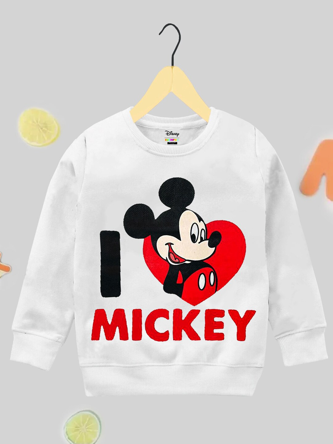 

KUCHIPOO Boys Mickey Mouse Printed Fleece Pullover Sweatshirt, White