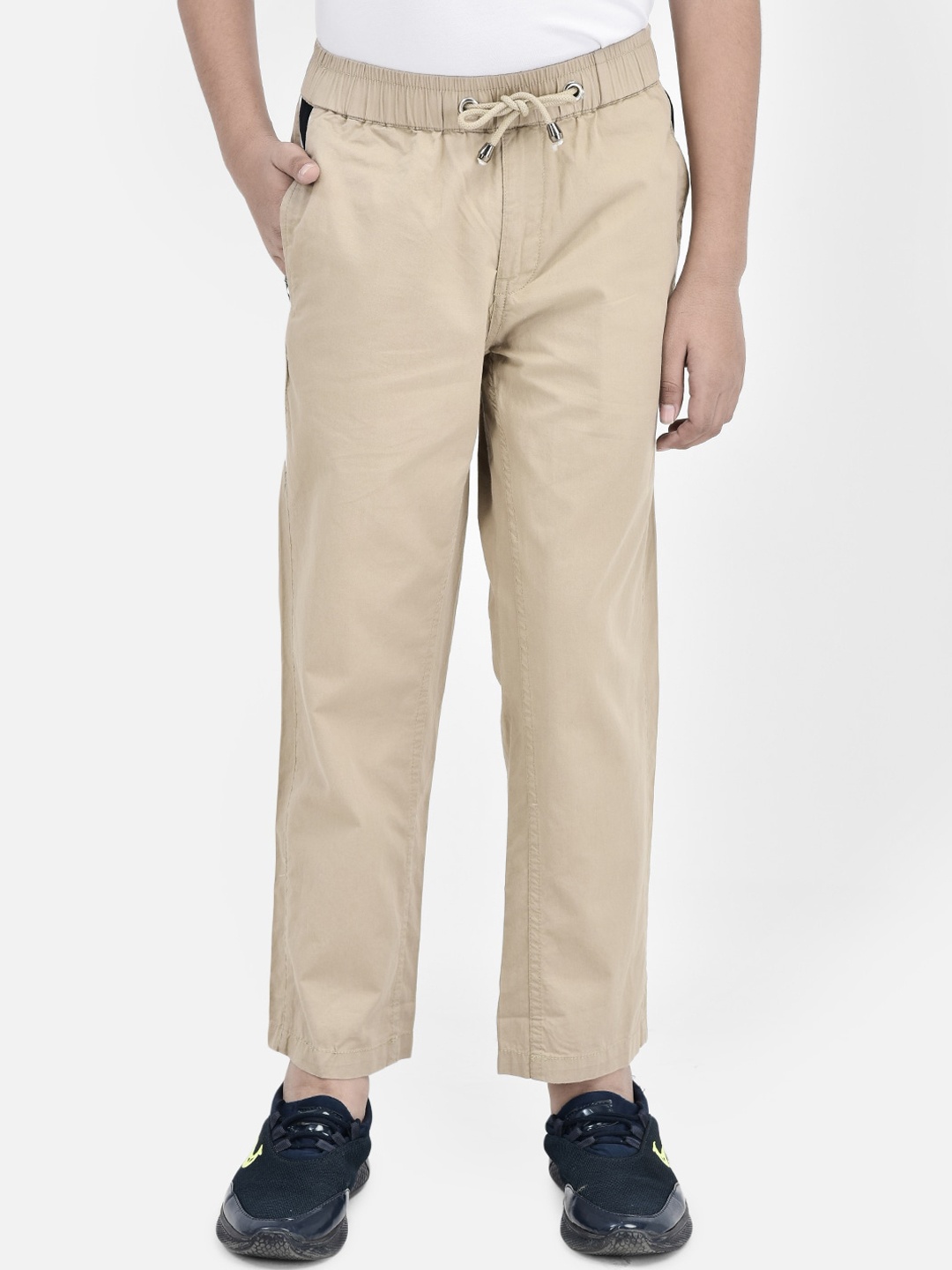 

Crimsoune Club Boys Pure Cotton Mid-Rise Track Pants, Beige