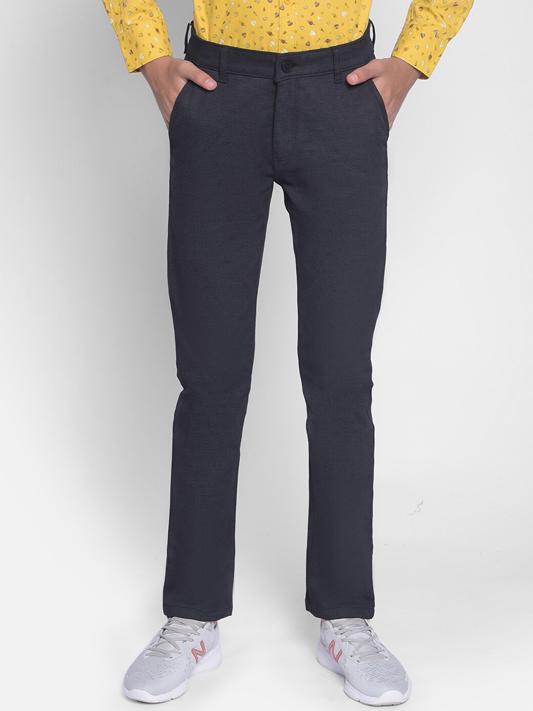

Crimsoune Club Boys Slim Fit Mid-Rise Cotton Regular Trousers, Black