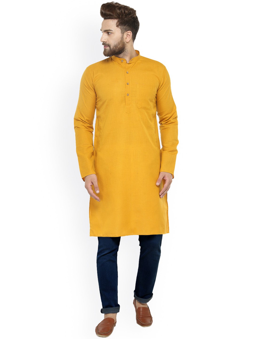 

Jompers Men Mustard Solid Straight Kurta