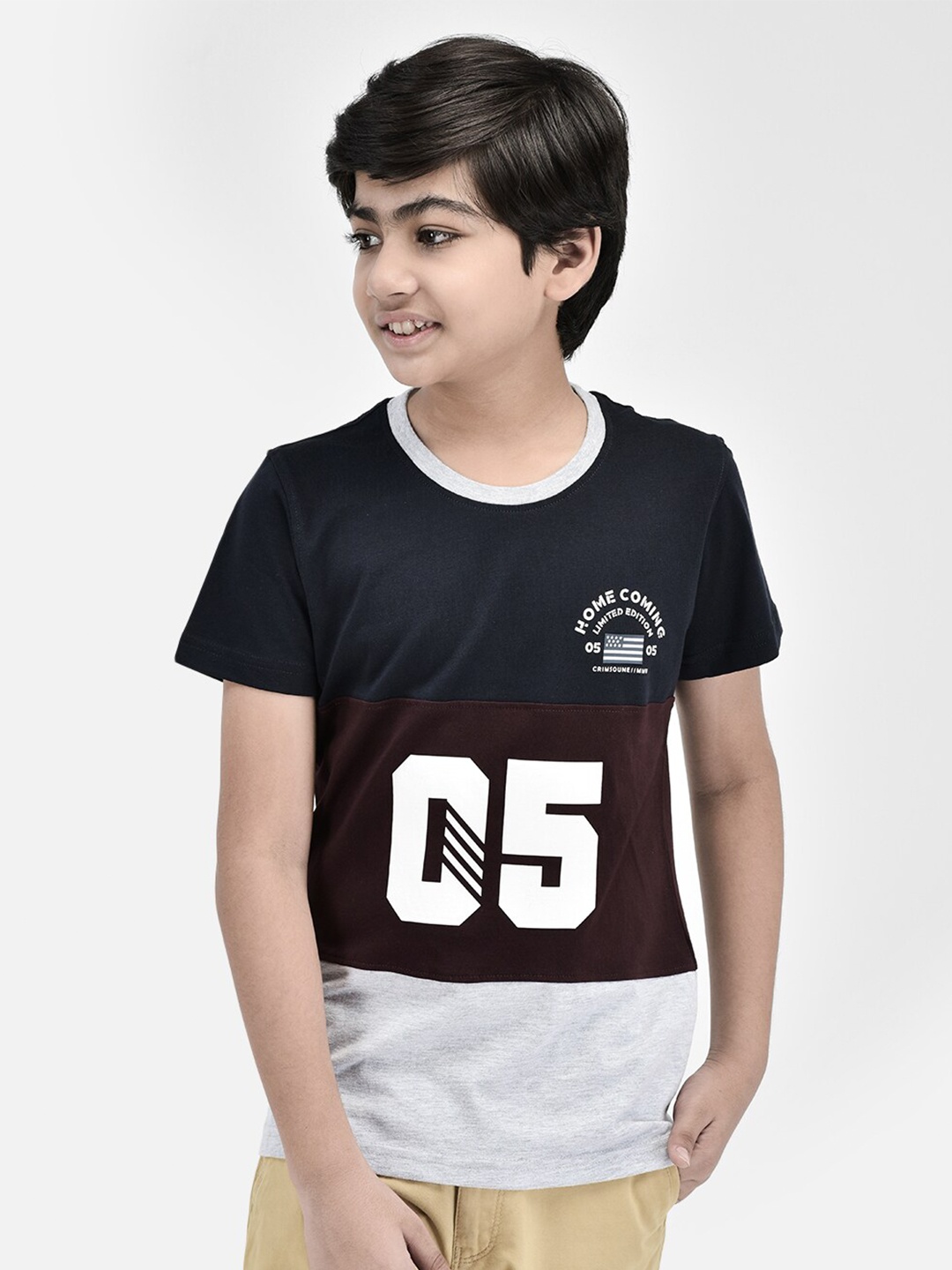 

Crimsoune Club Boys Typography Printed Cotton T-shirt, Navy blue