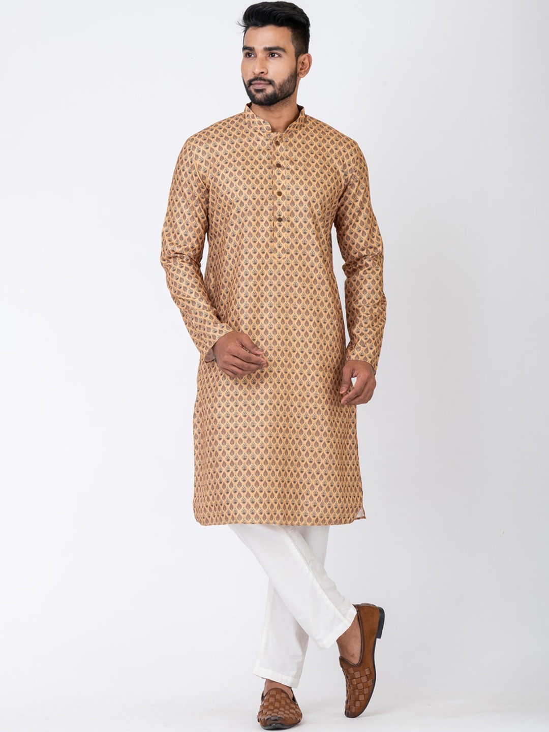 

HU - Handcrafted Uniquely Ethnic Motifs Printed Straight Kurta With Pyjamas, Beige