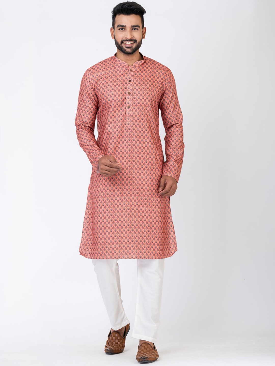 

HU - Handcrafted Uniquely Ethnic Motifs Printed Straight Kurta With Pyjamas, Red