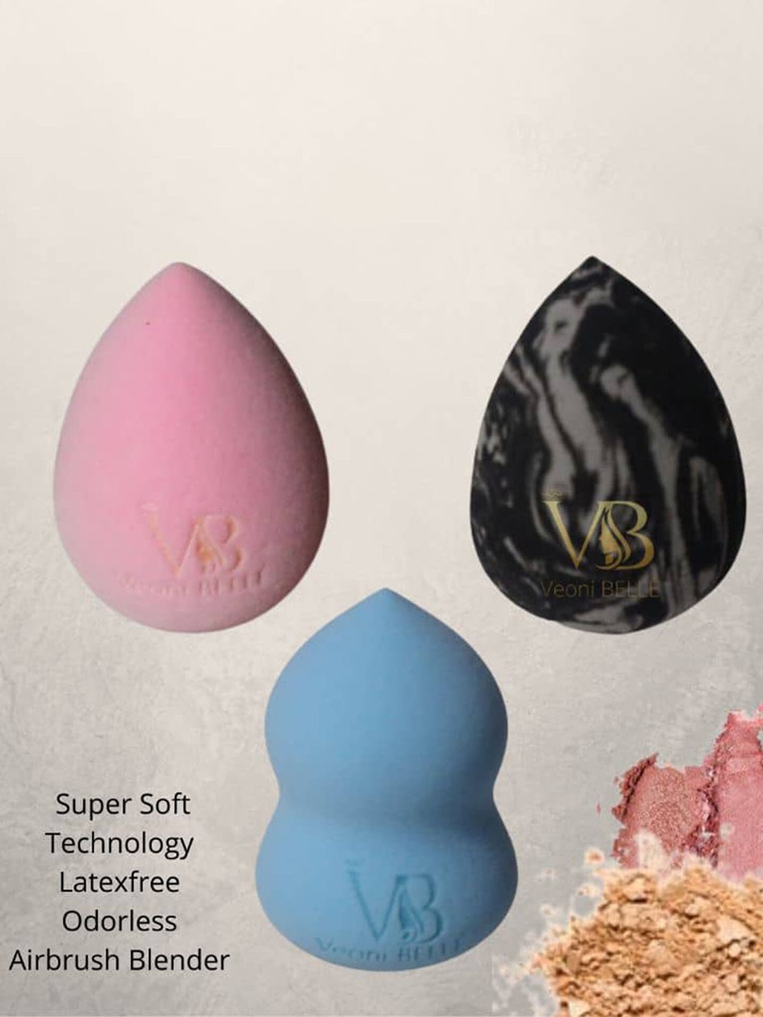 

Veoni BELLE Set Of 3 Beauty Blender Sponges, Black