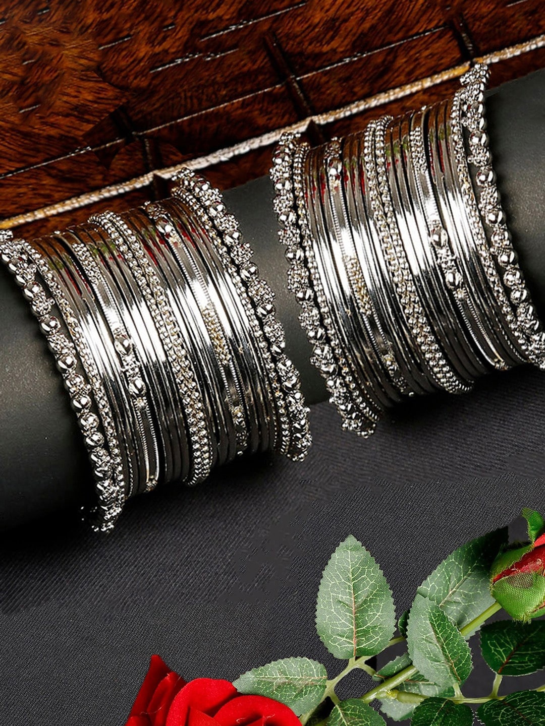 

Anouk Set Of 38 Oxidized Silver Plated Bangles