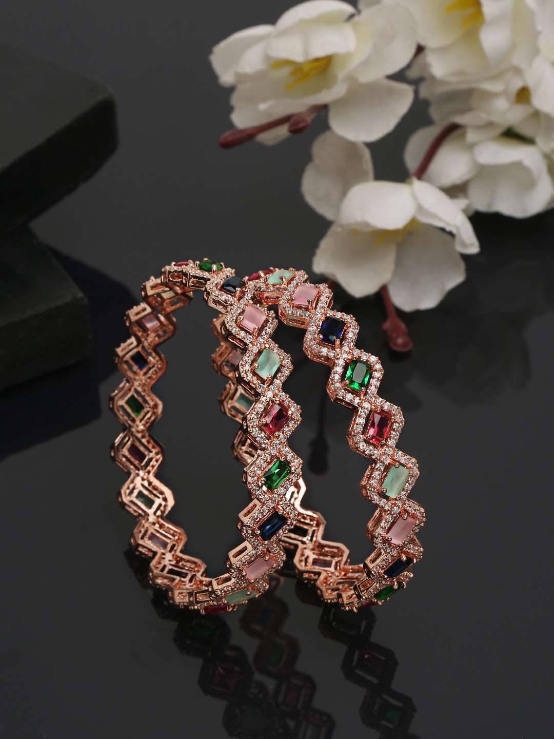 

Anouk Set of 2 Rose-Gold Plated Stone Studded Bangles