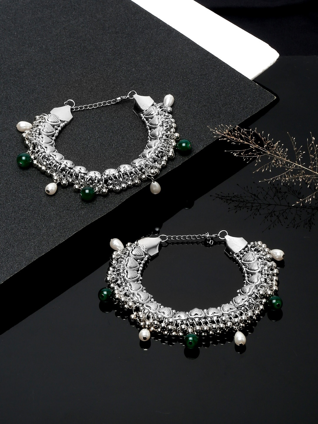

Anouk Silver-Plated Beaded Adjustable Anklets