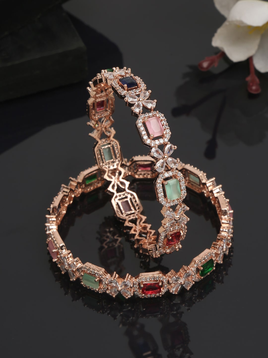 

Anouk Set of 2 Rose Gold-Plated Stone Studded Bangles