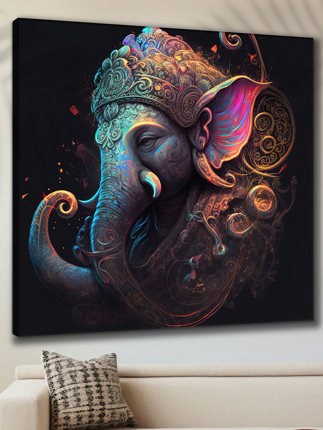 

SAF Black and Pink Wooden Framed Lord Ganesha Canvas Wall Art