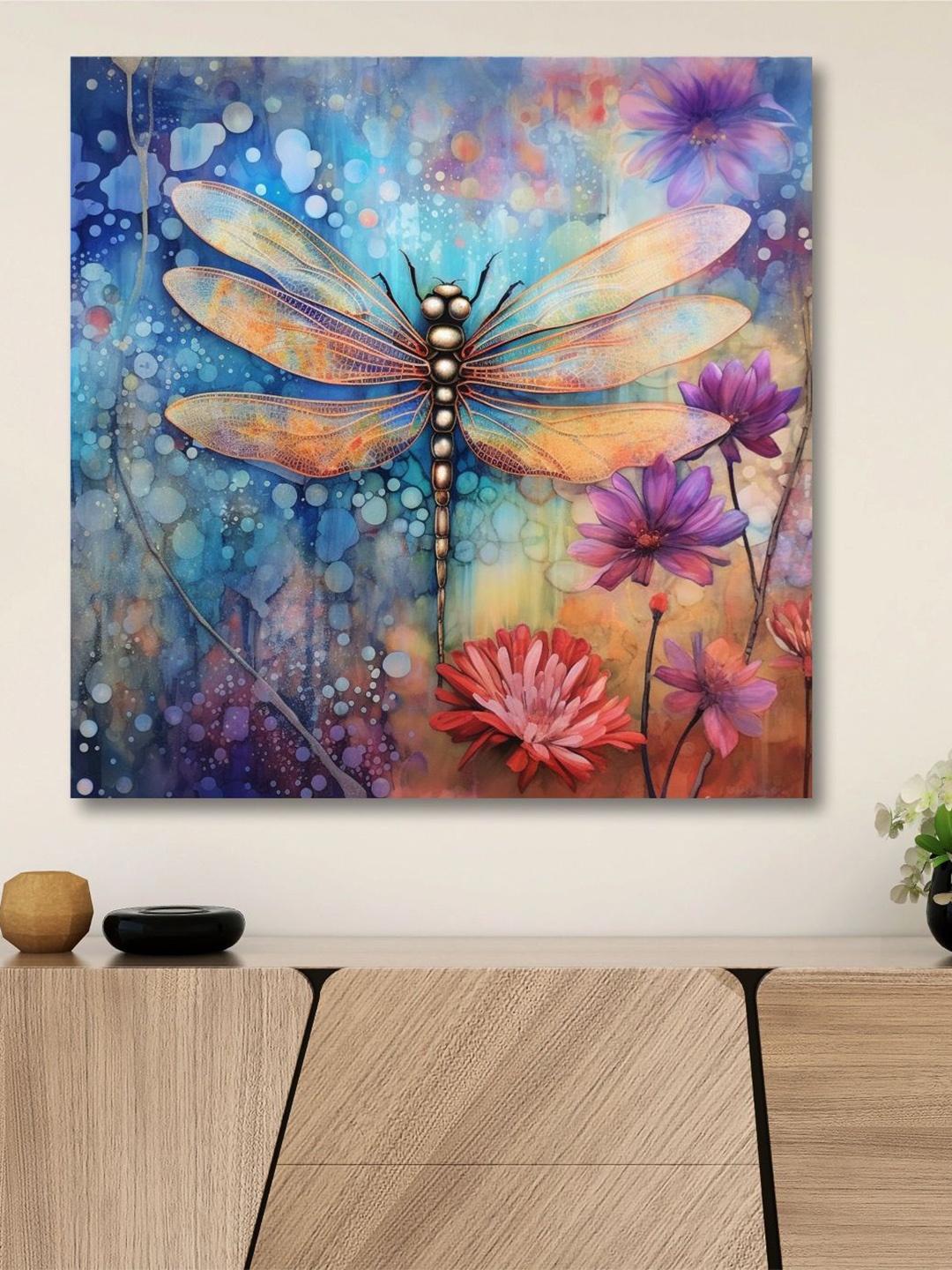 

SAF Blue & Pink Wooden Framed Butterfly Canvas Painting Wall Art