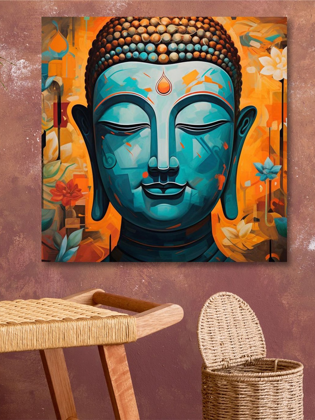 

SAF Blue & Orange Wooden Framed Lord Buddha Canvas Wall Art