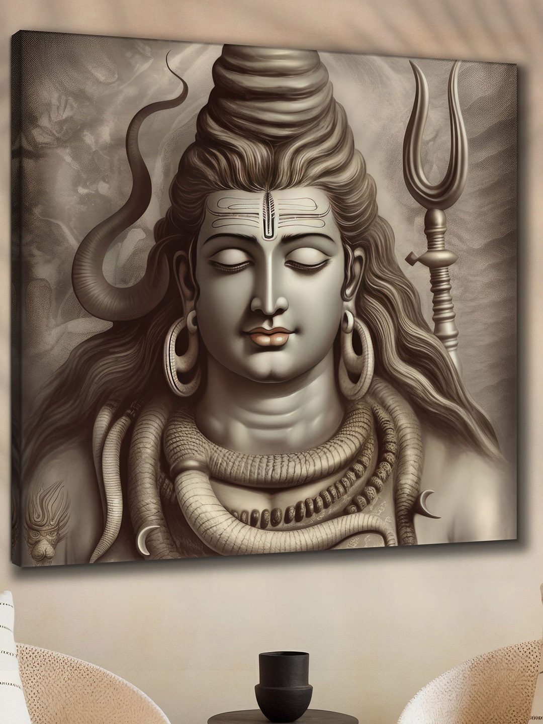 

SAF Black & Grey Wooden Framed Lord Shiva Canvas Wall Art