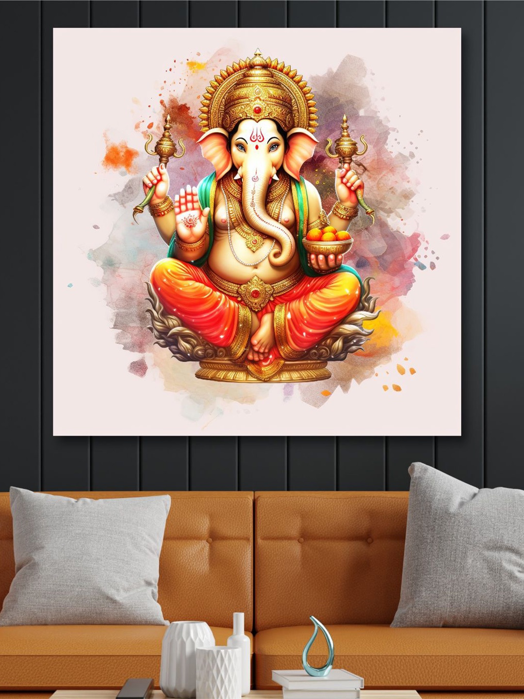 

SAF Orange & Yellow Wooden Framed Lord Ganesha Canvas Wall Art