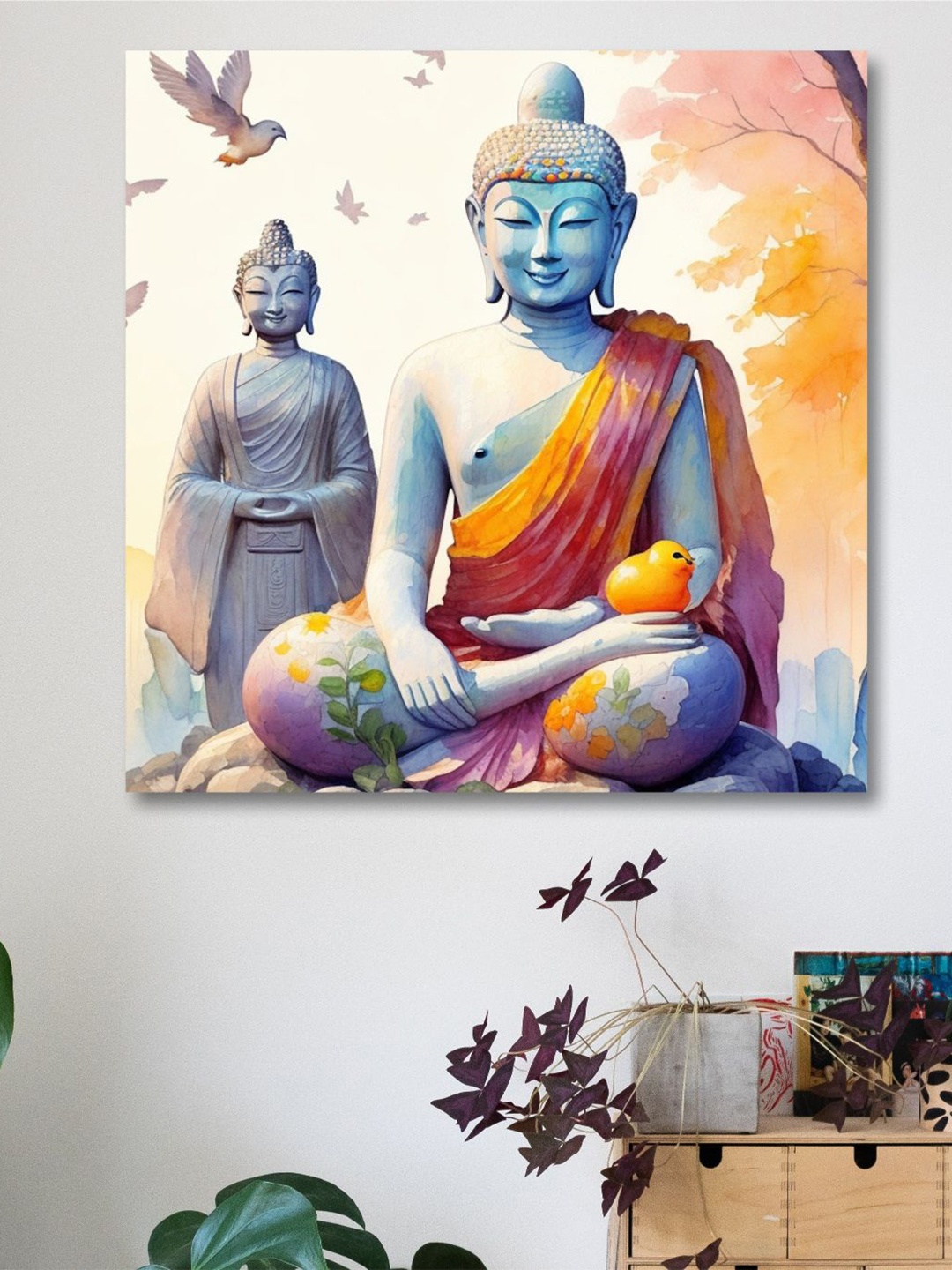 

SAF Blue & Yellow Wooden Framed Lord Buddha Canvas Painting Wall Art
