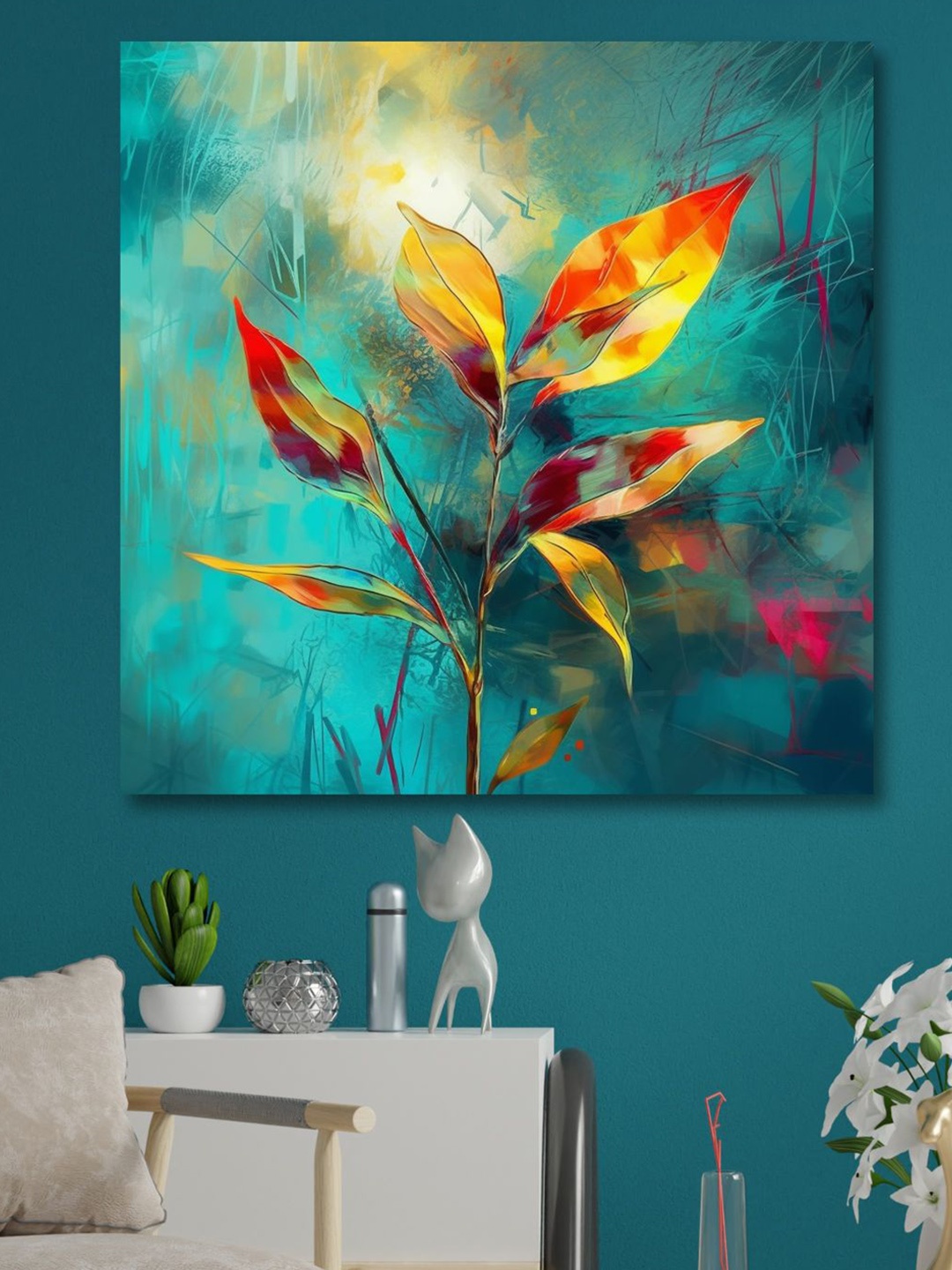 

SAF Blue & Yellow Wooden Framed Floral Theme Canvas Wall Art