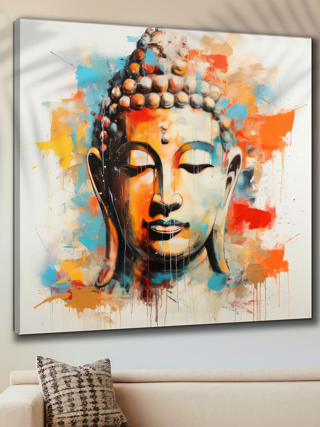 

SAF Grey & Orange Wooden Framed Lord Buddha Canvas Painting Wall Art