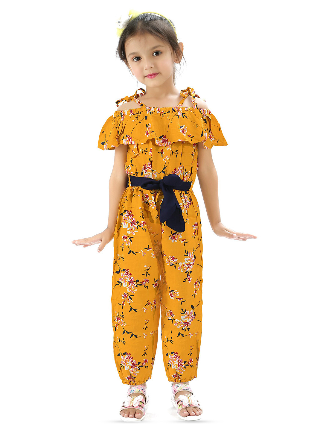 

R K MANIYAR Girls Floral Printed Basic Jumpsuit, Yellow