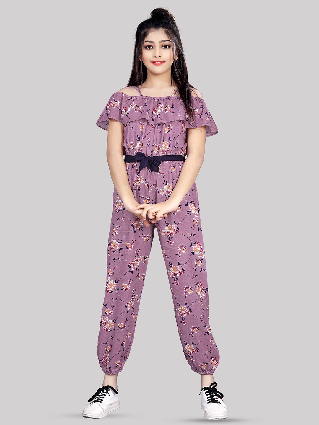 

R K MANIYAR Girls Printed Basic Jumpsuit, Purple