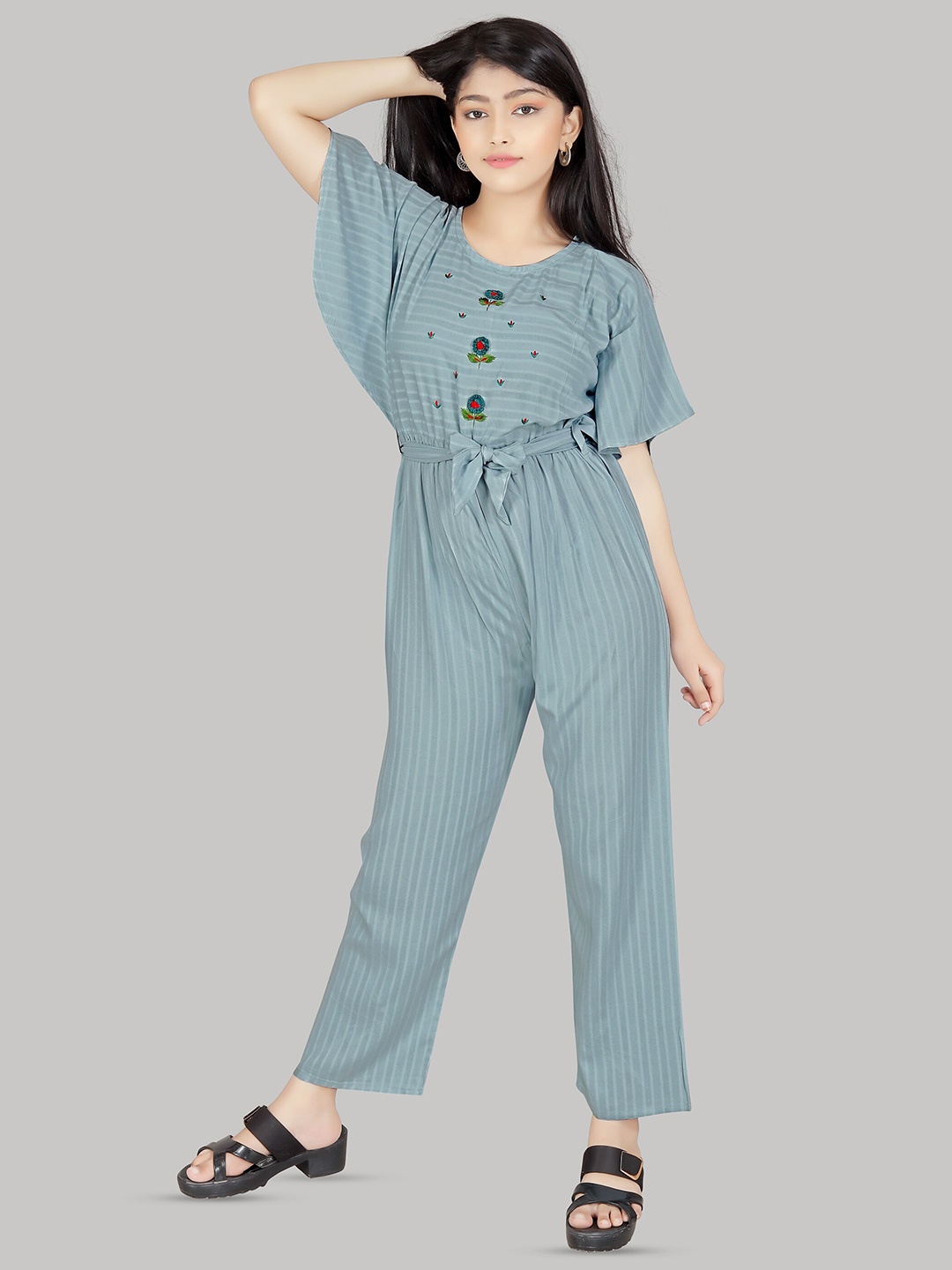 

R K MANIYAR Girls Striped Basic Jumpsuit, Blue