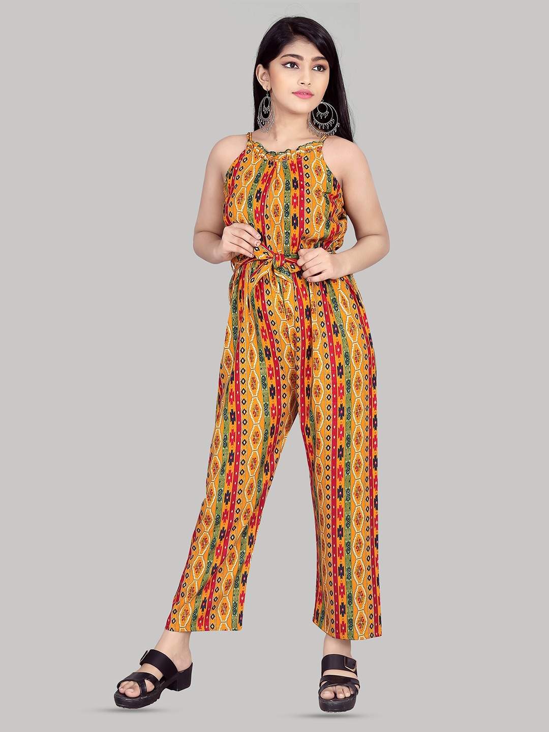 

R K MANIYAR Girls Printed Basic Jumpsuit, Yellow