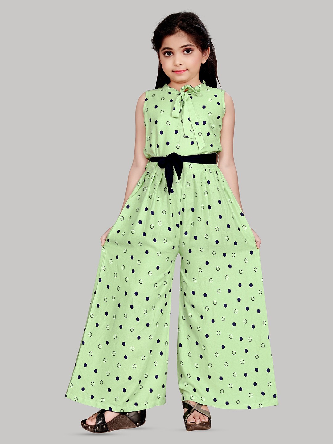 

R K MANIYAR Girls Printed Waist Tie-Ups Basic Jumpsuit, Green