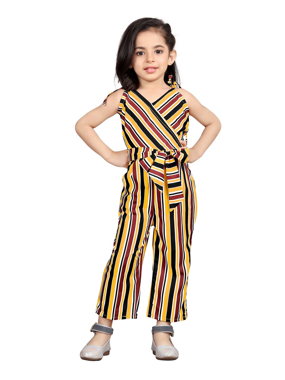 

R K MANIYAR Girls Striped Basic Jumpsuit, Yellow